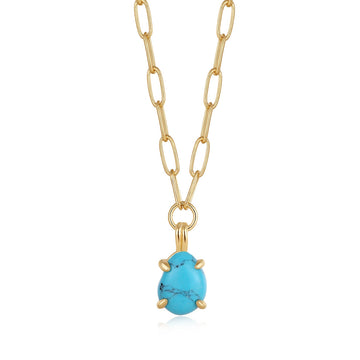 Ania Haie - Gold Turquoise Chunky Chain Drop Pendant Necklace