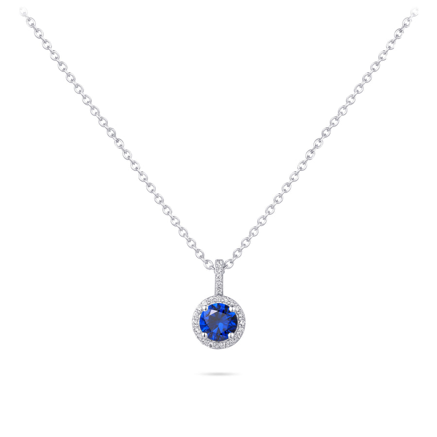 Gisser - Silver Blue CZ Halo Necklace