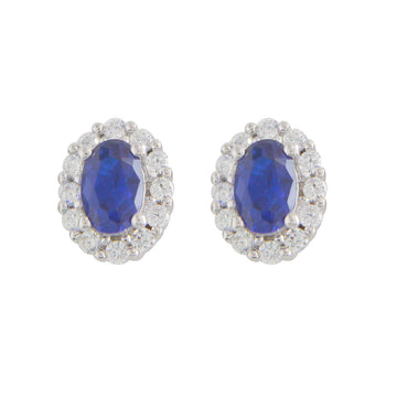 Sterling Silver Blue Cz Cluster Stud Earrings