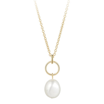 Silver Gold Plated Circle & Pearl Drop Necklace