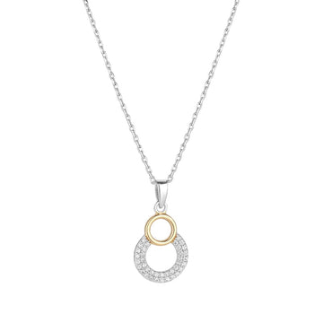 Sterling Silver Two Tone Cz Double Circle Pendant