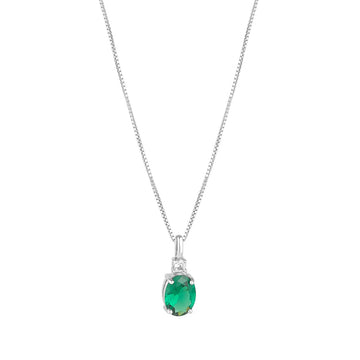 Sterling Silver Green Oval Cz Pendant