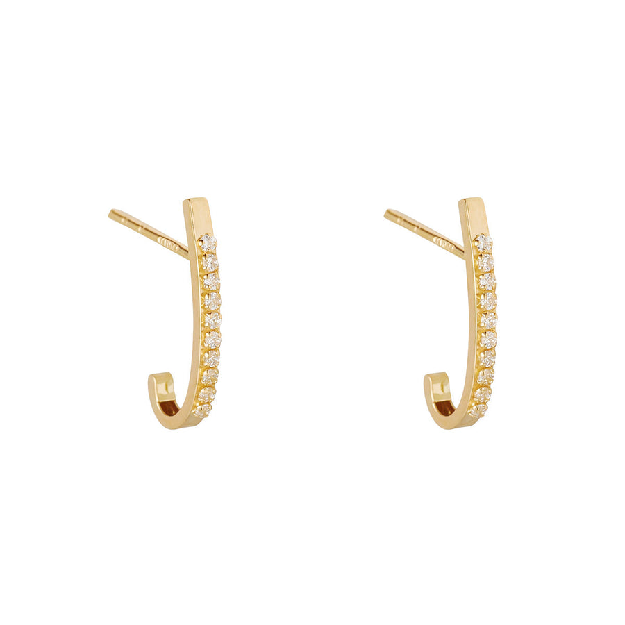 9ct Gold Curve Bar Cz Earrings