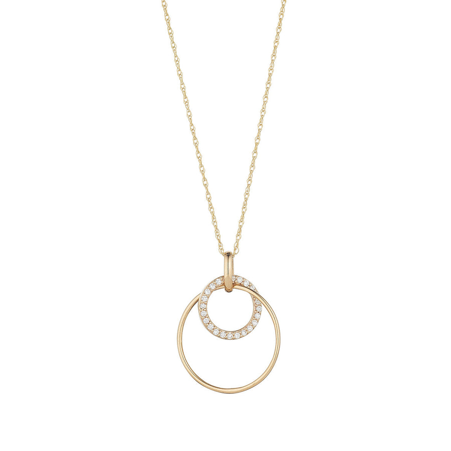 9ct Gold Double Circle CZ Necklace