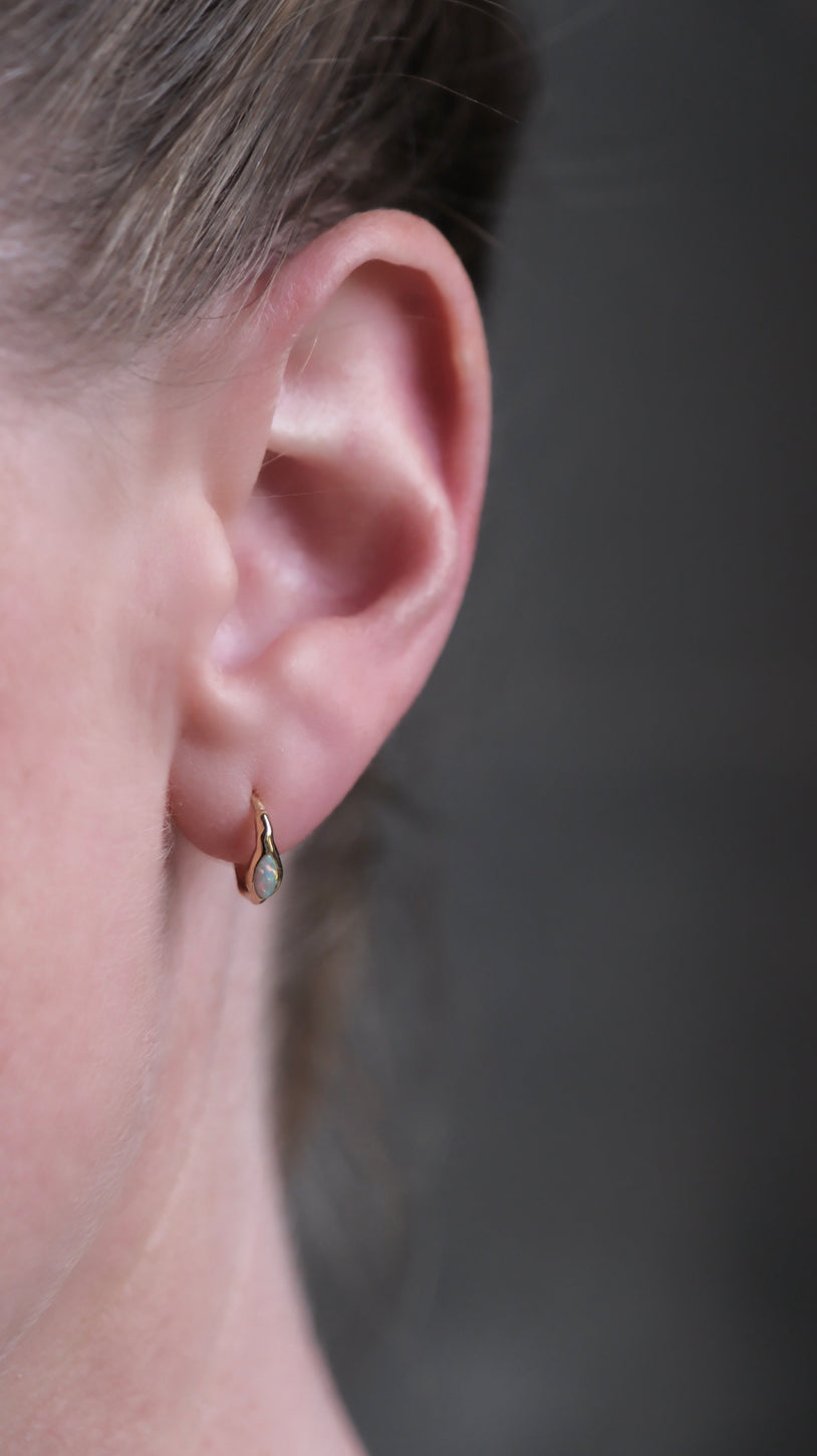 Mary-K - Gold Oval Opal Huggie Earrings