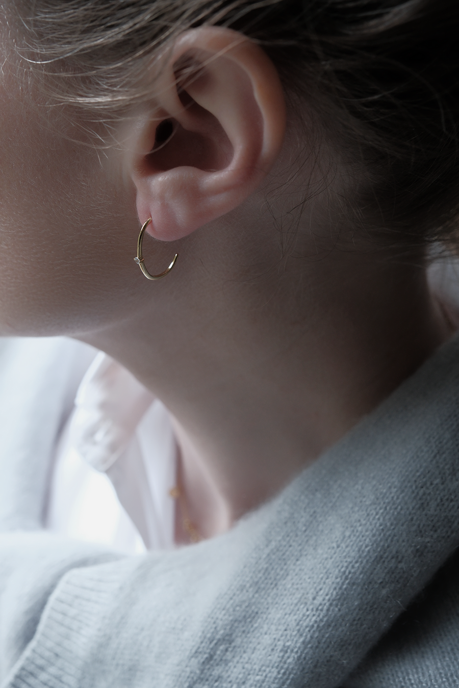 Mary-K - Gold Oval Bar & Zircon Stone Earrings