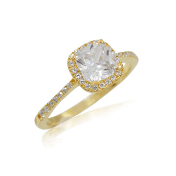 9ct Gold Halo Cushion Cz Ring