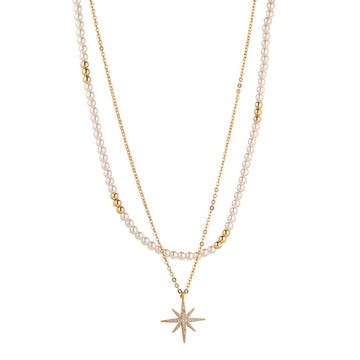 Knight & Day - Tiny Pearl & Star Layered Necklace