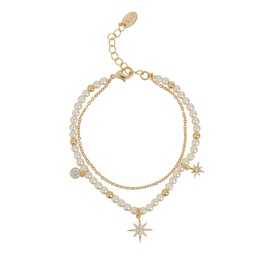 Knight & Day - Tiny Pearl & Star Layered Bracelet