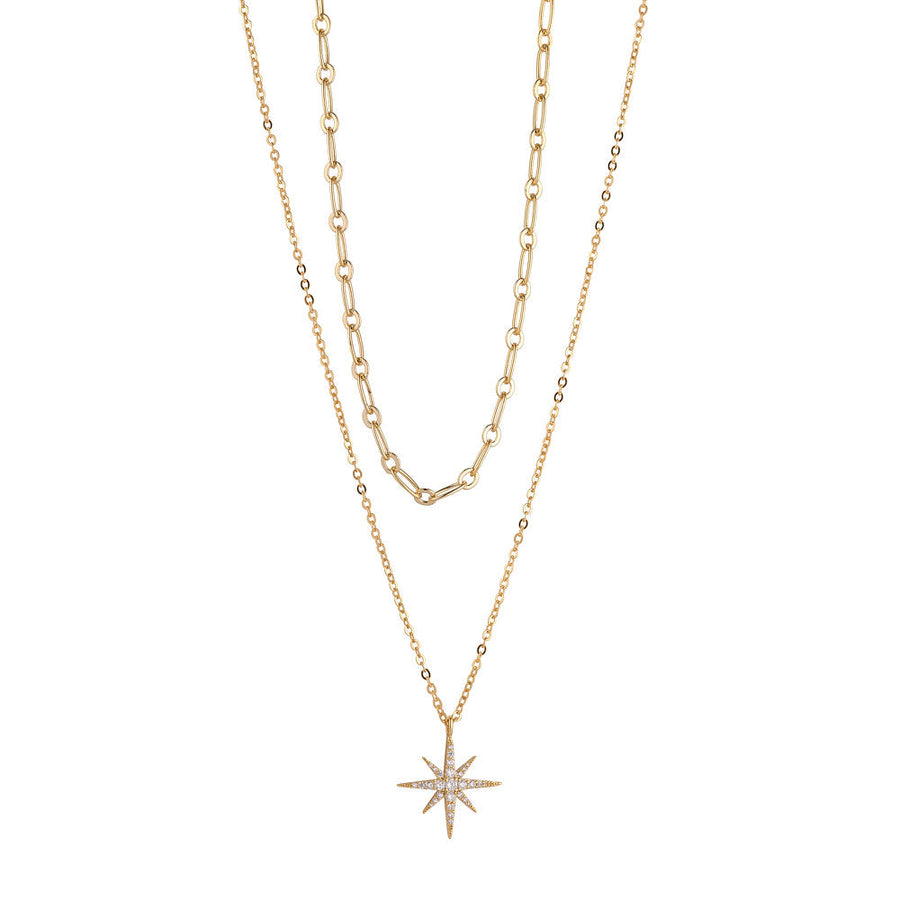 Knight & Day - White CZ Star Layered Necklace
