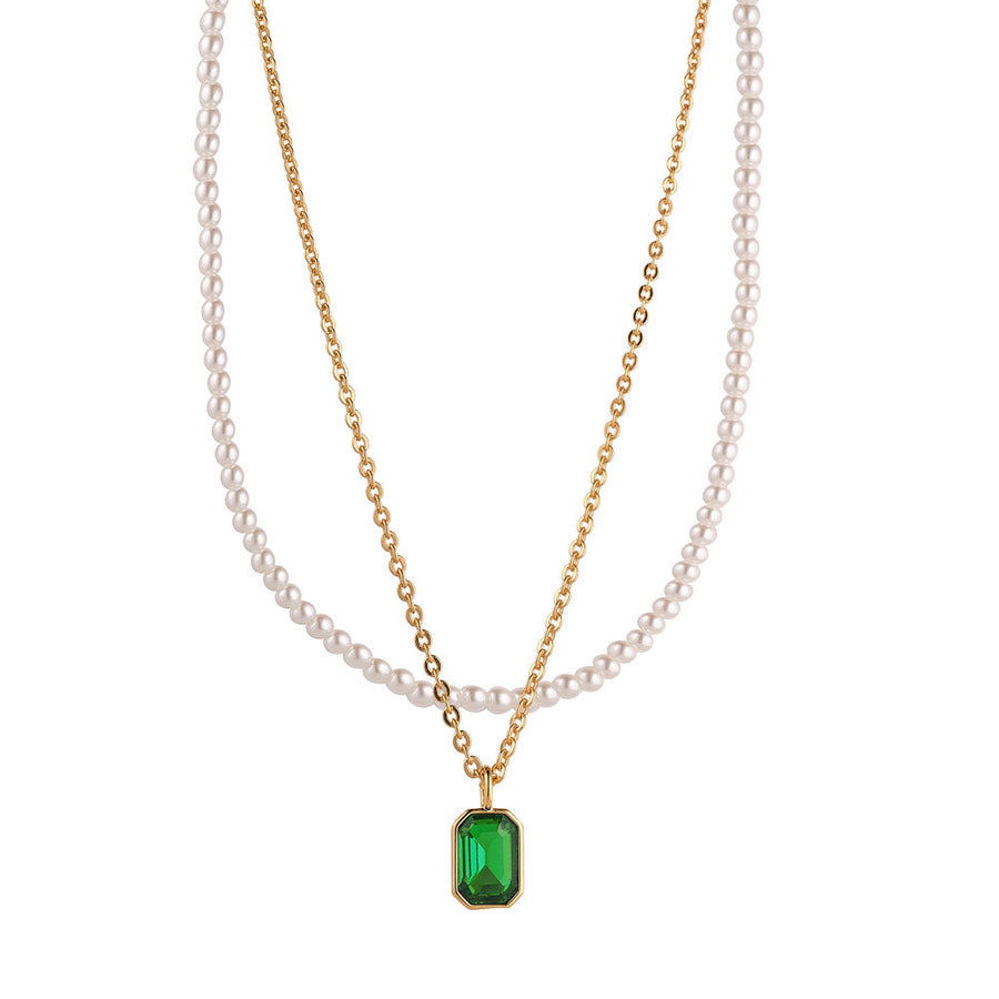 Knight & Day - Pearl & Emerald Layered Necklace