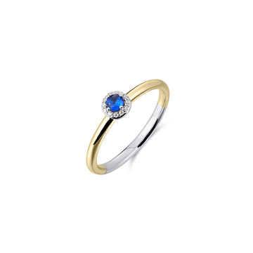 Gisser - Gold Plated Blue CZ Halo Stackable Ring