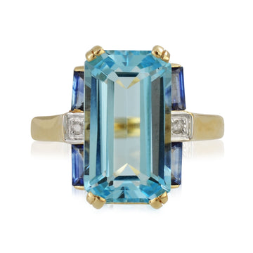 Blue Topaz, Sapphire & Diamond Ring
