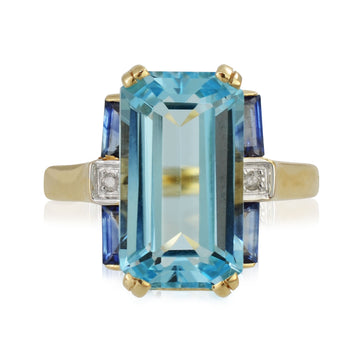 Blue Topaz, Sapphire & Diamond Ring
