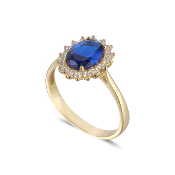 9ct Gold Sapphire CZ Ring