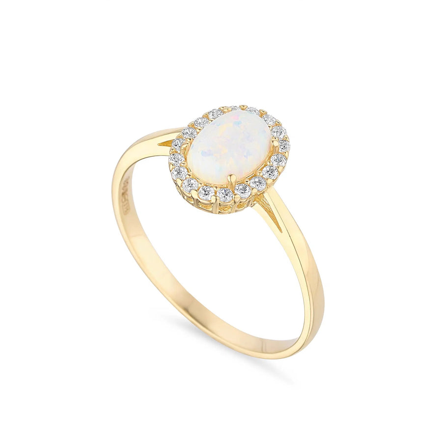 9ct Gold Synthetic Opal & CZ Ring
