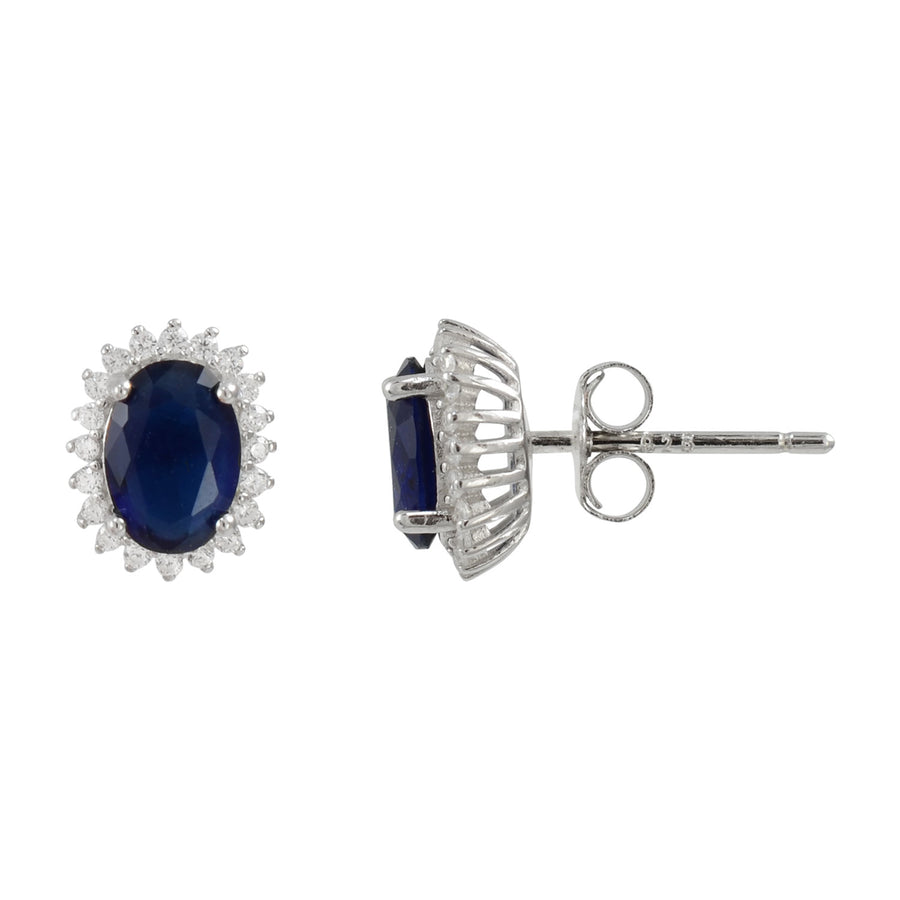 Sterling Silver Blue Cz Halo Stud Earrings