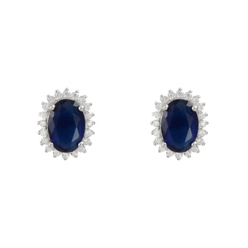 Sterling Silver Blue Cz Halo Stud Earrings