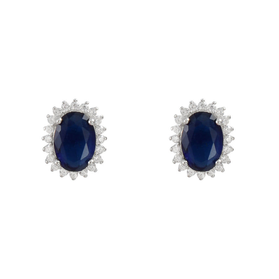 Sterling Silver Blue Cz Halo Stud Earrings