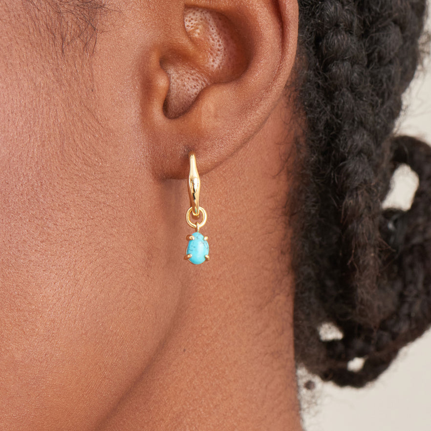 Ania Haie - Gold Turquoise Drop Wave Huggie Hoop Earrings