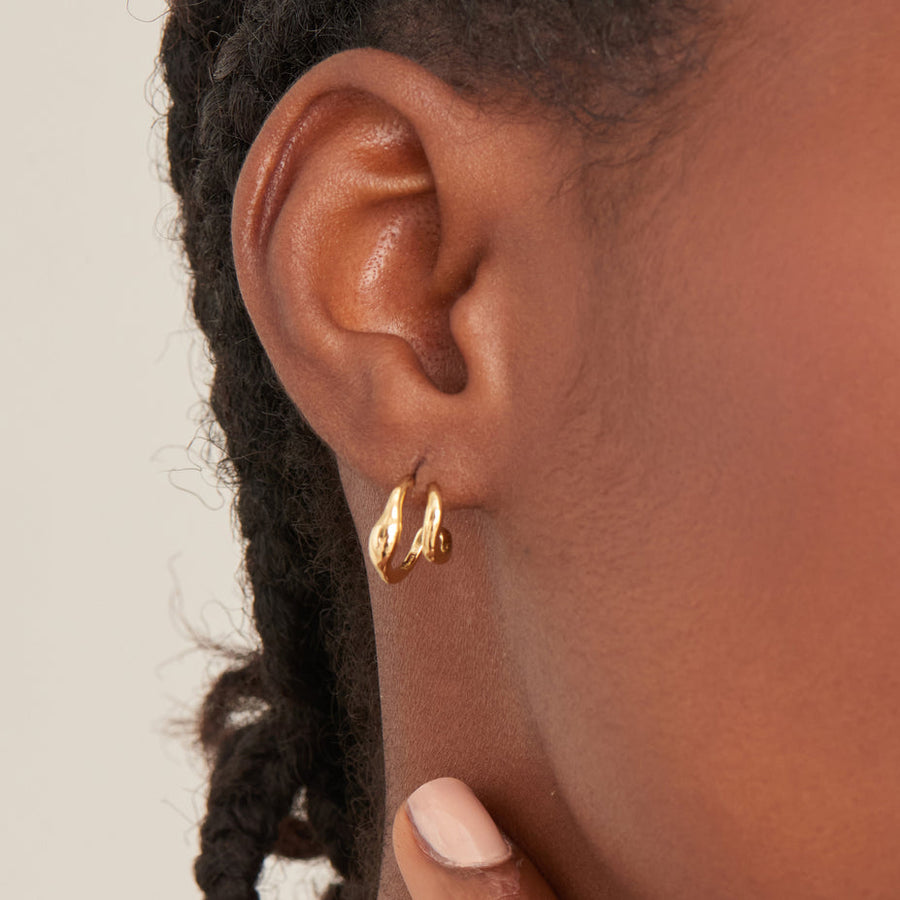 Ania Haie - Gold Wave Double Hoop Stud Earrings