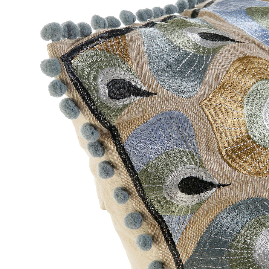 Beige & Blue Pattern Large Square Cushion