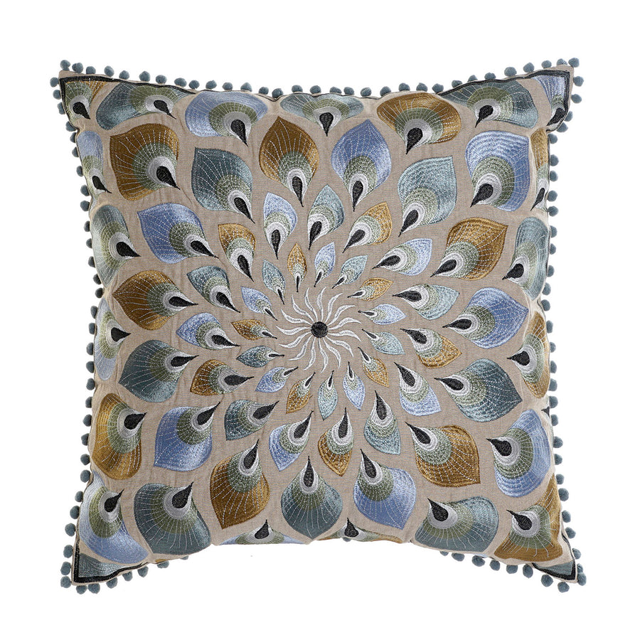 Beige & Blue Pattern Large Square Cushion