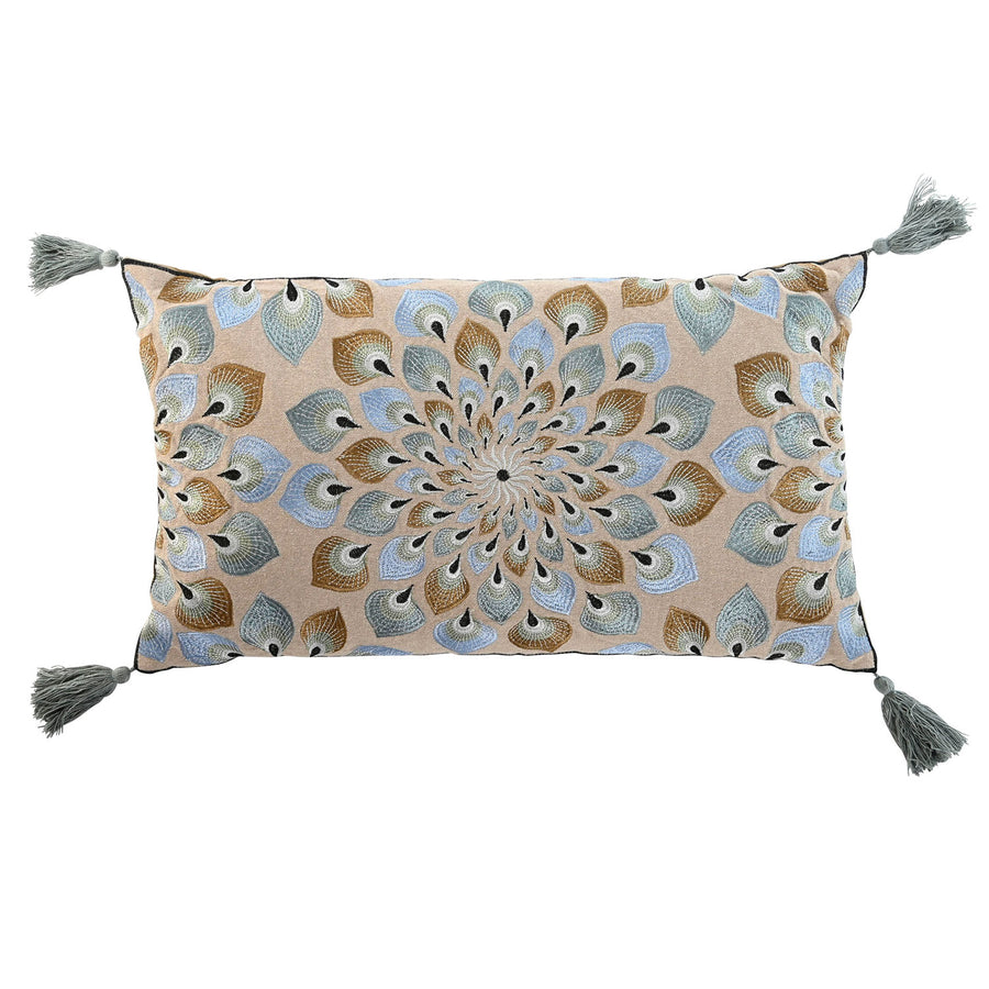 Beige & Blue Pattern Rectangular Cushion