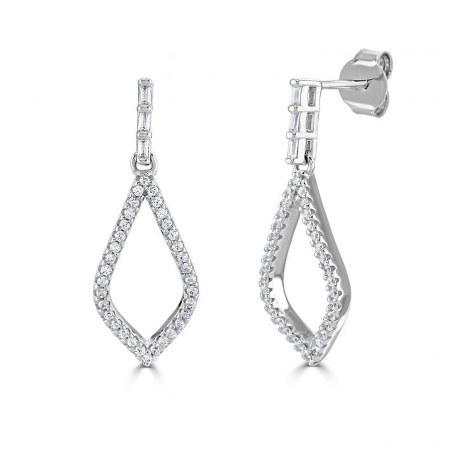 Sterling Silver Cz Marquise Shape Drop Earrings