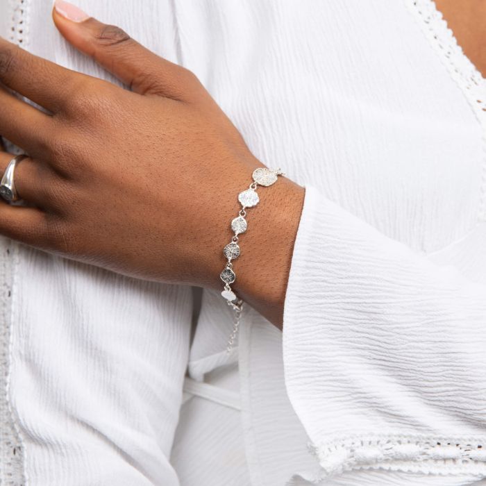 Silver Spray Textured Discs Bracelet