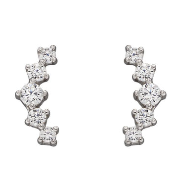 Silver Curved Bar Stud Earrings with Graduated Cubic Zirconia Stones