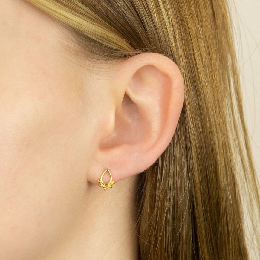 Silver Filigree Gold Plated Open Teardrop Stud Earrings