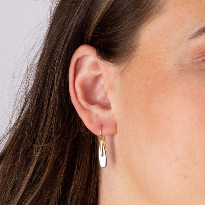 Sterling Silver Elongated Pebble Drop Earrings With Yellow Gold Plating