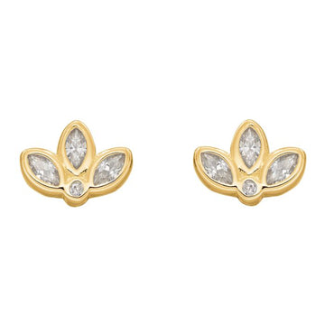 Silver Lotus Flower Gold Plated Stud Earrings