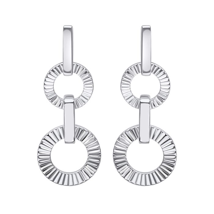 Sterling Silver Diamond Cut Circle Drop Earrings