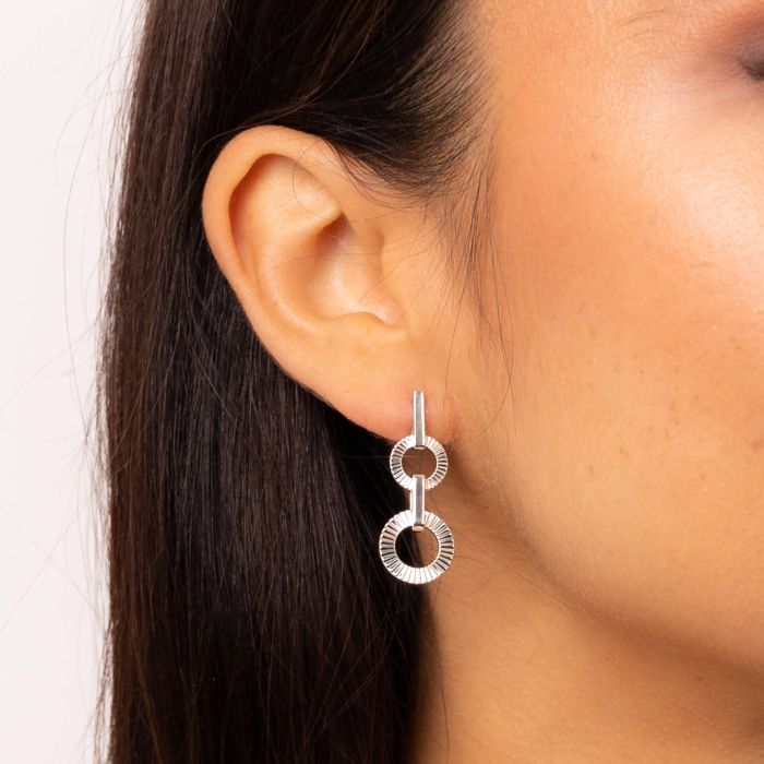 Sterling Silver Diamond Cut Circle Drop Earrings
