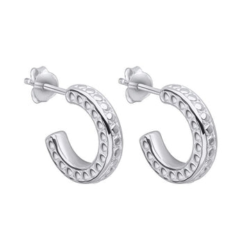 Silver Textured Channel Hoop Earrings