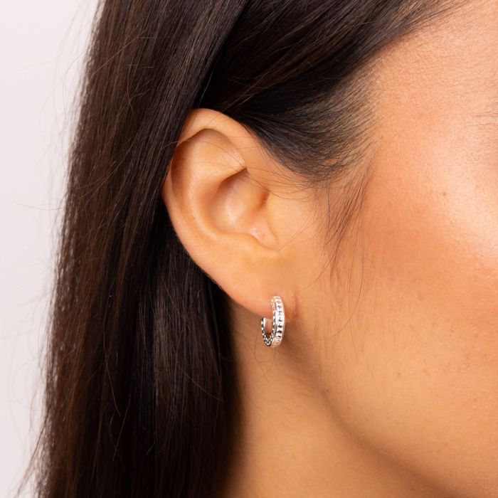 Silver Textured Channel Hoop Earrings