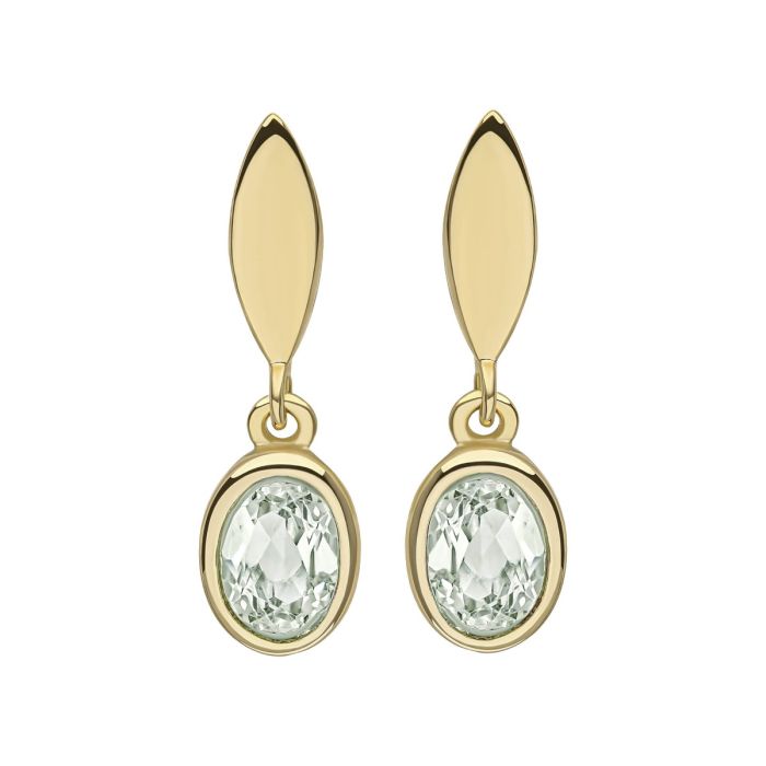 Silver Gold Plated Green Amethyst Drop Earrings