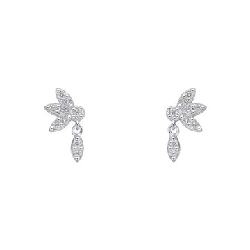 Silver Hanging Petal Floral Stud Earrings
