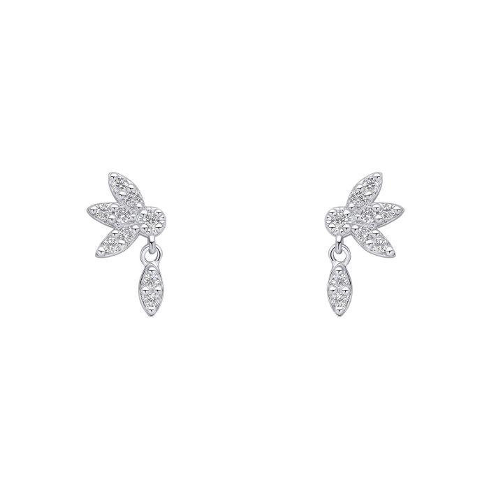 Silver Hanging Petal Floral Stud Earrings