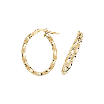 9ct Yellow Gold Oval Twist Hoop Earrings