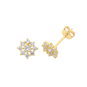 9ct Gold Flower Cz Earrings