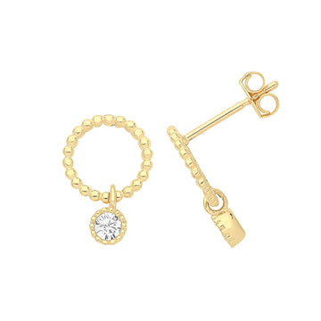 9ct Gold Drop Circle Earrings