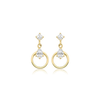 9ct Drop Circle Cz Earrings
