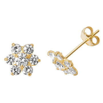 9ct Gold Flower Cz Earrings