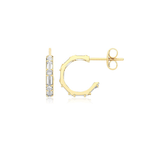 9ct Gold Half Hoop Cz Earrings