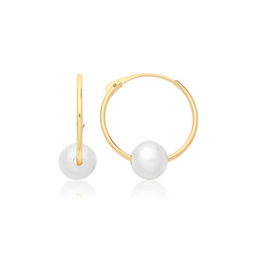 9ct Sleeper Hoop Earrings with Pearl