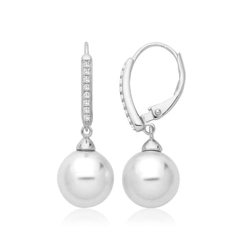 Silver Pearl CZ Earrings