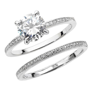 Silver CZ Solitare Ring and Band Set